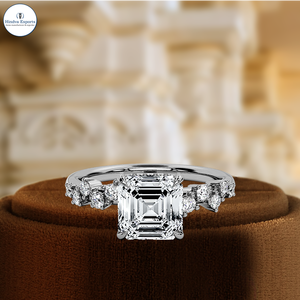 Anillo de Compromiso con Diamante Cultivado en Laboratorio de 1 Quilate, Corte Asscher, Anillo de Boda con Pavé, Certificado IGI, Oro Blanco de 14k, el Mejor Regalo para Ella en su Día Especial - Product Image 1