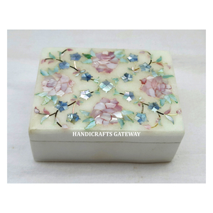 Boîte à bijoux la plus exclusive et la plus vendue en marbre blanc incrusté de couleurs mélangées en nacre pour les décorations de fête et les cadeaux de mariage - Product Image 1