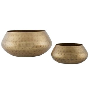 Ensemble de 3 pots de fleurs d'intérieur en laiton martelé rustique vintage, pots ronds décoratifs en métal pour succulentes et fleurs, pot de fleurs en métal - Product Image 4