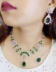 Premium Quality <b>Indian</b> Jewellery American Diamond Zircon Necklace Set Handmade Bulk Product Customised Necklace - Product Image 3