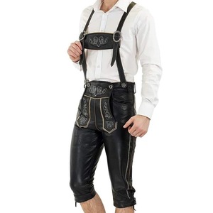 OEM Custom Bavarian <b>Leather</b> <b>Shorts</b> for <b>Men</b> Mid Waist Casual Style Vintage Embroidered Canvas Eco-Friendly Button Fly Premium - Product Image 4