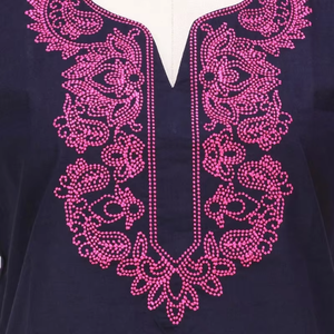 Nueva Túnica de algodón Ethniuc Blue Splendor para mujer fucsia Lotus bordado Kurti hecho a mano Ropa Étnica India estilo bohemio - Product Image 3