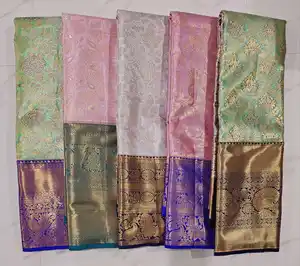 100% Kanchipuram Semi-Pure Pattu Tissu Soie Saree Fit and Flare Style Formel avec Motif Imprimé Tissu Satin Autre Matériel
