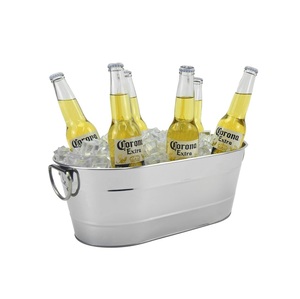 Seau à glace à Champagne populaire pour articles de bar et articles de fête Seau à glace ovale martelé en acier inoxydable en métal avec poignée - Product Image 5
