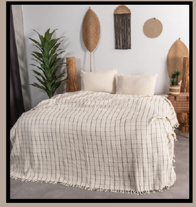 Couvre-lit en coton naturel 100% à carreaux blancs et noirs, léger, tissé, 200x320 cm, 79x126 pouces - Product Image 3