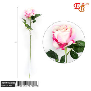 Rosa artificiale Eb Simulation Rose 25 in bianco e rosa, fiore singolo finto per decorazioni di San Valentino, fiore artificiale classico fatto a mano. - Product Image 1