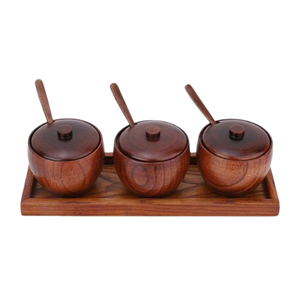 Élégant salière et poivrière en bois brun Ensemble de sucriers ronds de qualité supérieure avec couvercle et cuillère Design moderne et élégant - Product Image 3