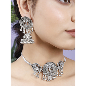 GS <b>Silver</b> Flower Peacock <b>Choker</b> with Zircon for Wedding Occasions - Product Image 3