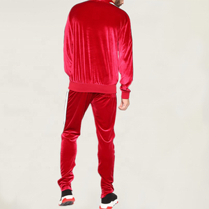 Ensemble deux pièces pour hommes Survêtement en velours avec fermeture éclair Hoodies et pantalons Survêtement en velours pour hommes avec couleur personnalisée avec bande latérale - Product Image 6