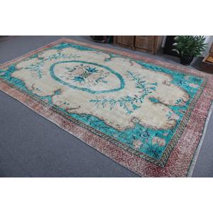 Alfombra Vintage de 6.3x10.4 pies, Alfombra Turca Grande, Alfombra Azul Sólida - Product Image 3