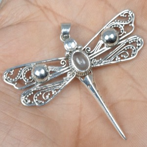 Libélula rosa cuarzo rosa 925 plata esterlina piedra preciosa natural diseñador colgante joyería hecha a mano enero piedra natal regalo para - Product Image 2