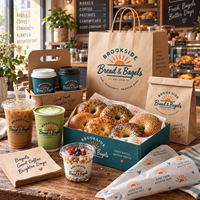 Ensemble d'emballages personnalisés pour boulangerie AT PACK avec sacs en papier, boîtes à gâteaux, gobelets à café, porte-boissons, papier d'emballage et serviettes pour café