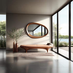 Espejo de Vanidad Redondo de Pared, Estilo Art Deco, Hecho a Mano con Madera Ecológica, con Marco de Madera Real de Haryana, Marca KALATRI - Product Image 1