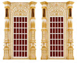 Décor de scène de style Bollywood classique blanc et or, toile de fond de réception indienne de luxe avec piliers et panneaux sculptés, pour mariage indien aux États-Unis - Product Image 4
