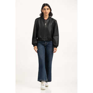 Blouson Bomber Durable pour Femme WM-JKT-WS24-096 Col Montant Logo Personnalisé Doublure Spandex Tissu en Cuir PU Tissé Tailles - Product Image 4