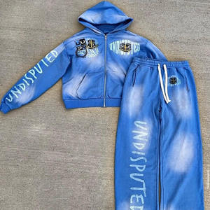Conjunto Deportivo Unisex de Invierno, Estilo Urbano, Algodón Sólido, Estilo Jogger, Lavado Desgastado, Sudadera con Capucha y Pantalones Deportivos con Pedrería - Product Image 6