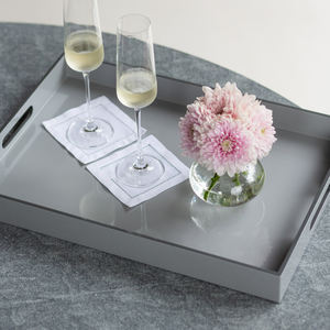 Plateau en laque haut de gamme en plateau rectangulaire gris brillant pour maisons de luxe plateau de service de couleur personnalisée pour la décoration intérieure - Product Image 1