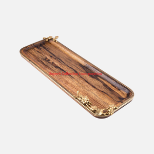 Fabuleux plateau en bois simple avec poignée en métal noir Snacks alimentaires Plateau de service Dessert Stockage Affichage Hôtel Restaurant - Product Image 3