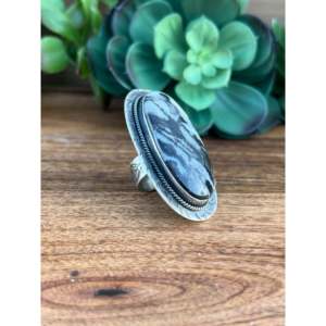 Gabby Spencer Romantic <b>Adjustable</b> <b>Ring</b> Zebra Jasper Sterling Silver Bezel for Lovers Number Animal Lovers Gift for Size 8 - Product Image 4