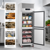 Réfrigérateur vertical commercial 500L à deux portes, en acier inoxydable, avec refroidissement par ventilateur et compresseur Embraco