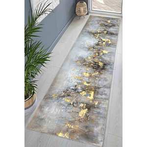 Tapis imprimé : tons doux et tapis dorés pour salon moderne, avec tapis à poils doux - Product Image 4
