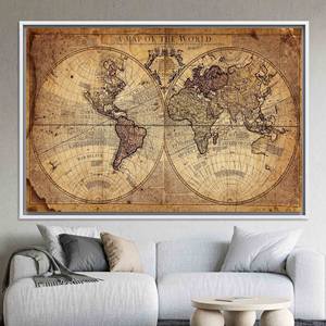 Impresión en lienzo de mapa del mundo vintage: decoración de pared del Viejo Mundo, lienzo con marco blanco - Product Image 1