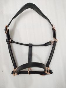 Adeefa Enterprise Green Crystal & black Padding For Leather Horse Halter With Brass Fitting Headcollar for Horses. - Product Image 2