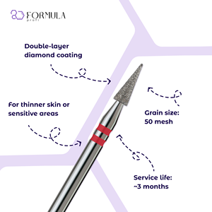 Broca de Diamante para Uñas, Punta Cónica, 2.5mm, Fina, Roja, para Limpieza de Cutículas - Product Image 2