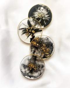 Set of 4 resin coasters with metallic leaf inlays perfect for vintage inspired tables and antique <b>furniture</b> sets - Product Image 2