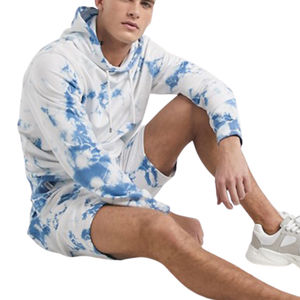 Conjunto de sudaderas y pantalones cortos deportivos para hombre con logotipo personalizado 100% algodón estampado de manga larga con capucha y pantalones cortos - Product Image 4