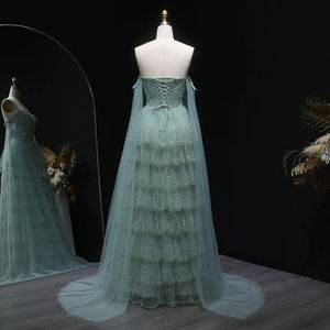 Robe de <span class=keywords><strong>soir</strong></span>ée Jancember LSZ532 vert sauge, robe de bal en tulle à volants, manches cape, robe de fête, Vestido De Noche, robe scintillante pour événement de gala - Product Image 3