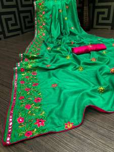 Saree classique en soie lourde à forte demande pour les femmes mariée fantaisie fil exclusif frontière de travail dernière usure ethnique pour indien pakistanais - Product Image 2