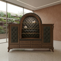 Lit pour animaux de compagnie en velours capitonné de style européen classique, avec un canopy en bois sculpté et des tiroirs, pour villa et hôtel de luxe
