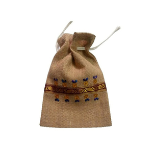Wholesale Popular Stylish <b>Drawstring</b> Jute <b>Bag</b> for Gift Purpose Custom 3D Embroidered Lace Design Reusable Eco Friendly Pouch - Product Image 1