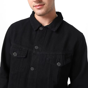 Vestes en jean vintage personnalisées pour hommes, style urbain, 100 % coton, couleur unie, col montant, tissu toile imperméable sur le devant - Product Image 4