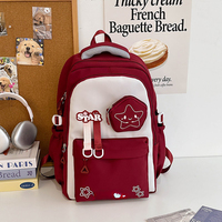 Sac à dos scolaire et de voyage unisexe géométrique mignon rouge bordeaux, grande capacité 36-56L, étanche, en polyester, avec fermeture éclair, pour étudiants