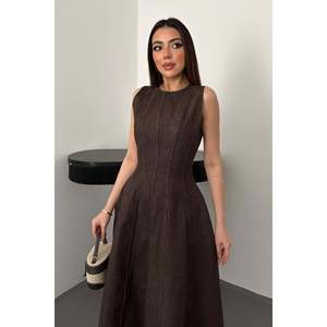Vestido Godet de Mezclilla Marrón - Marrón - Product Image 4