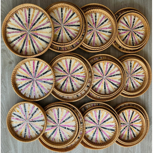 Bandeja de ratán decorativa superventas 2024, mosaico tejido a mano, bandeja de ratán con incrustaciones de madreperla redonda de Loto Azul Vietnam - Product Image 6