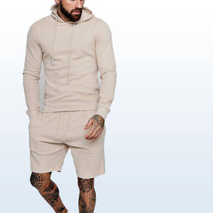 Conjunto de Ropa Deportiva para Hombre, Estilo Casual, Verano, Pantalones Cortos y Sudadera con Capucha, Corte Ajustado, Color Sólido, 2 Piezas - Product Image 6