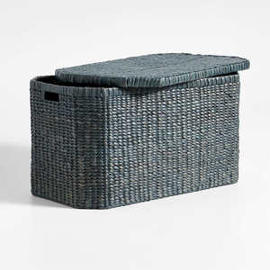 Cesta de jacinto de agua rectangular negra con precio al por mayor con tapa y asas bonitas, cesto ecológico para juguetes y ropa de niños - Product Image 1