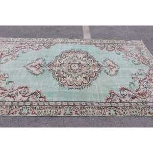 Alfombra Turca Grande, Alfombra Vintage de 5.5x9.5 pies, Alfombra de Lana con Diseño Floral Verde - Product Image 2