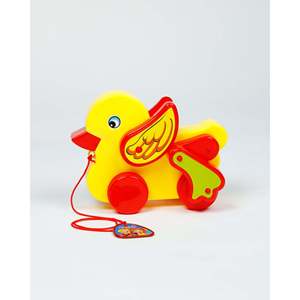 Happy Duckling <b>Pull</b>-<b>Along</b> Fluffy Duck <b>Toy</b> Plastic Set for Cheerful Toddlers - Product Image 1