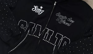 เสื้อฮู้ดมีซิปผ้าเทอร์รี่ไรน์สโตนสำหรับผู้ชายซิปรูดสกรีนได้ - Product Image 4