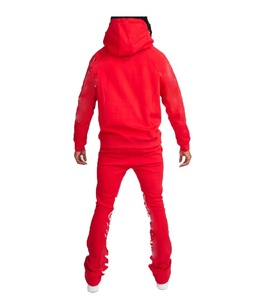 Conjunto de Sudadera con capucha en blanco y pantalones de chándal para correr, traje de chándal apilado de gran tamaño para hombres - Product Image 2