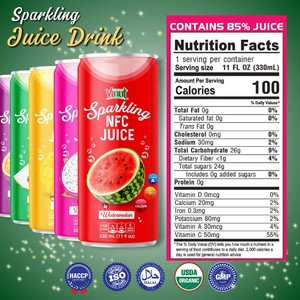 Bebida de jugo de Guanábana espumosa 330ml Paquete de 24 sin OGM Sin azúcar añadido OEM al por mayor - Product Image 2