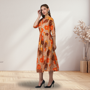 Stylish Western Midi <b>Dress</b> with Modern Detailing & Floral <b>Printed</b> for Women Versatile Day-to-Night Wear Use from <b>Indian</b> Supplier - Product Image 4