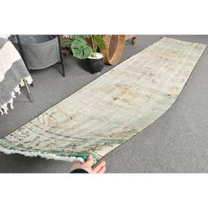 Vintage 23X94 pies verde Beige alfombra turca clásica área grande lana rectángulo abstracto Patchwork patrón látex para uso en el pasillo - Product Image 5