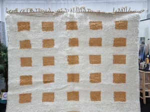 Checkered Moroccan Handmade <b>Rug</b> 8x10 Ft Size Hand Knotted Orange And <b>Blue</b> <b>Rug</b> For Home Decor Abstract <b>Rug</b> - Product Image 5