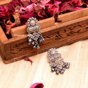Pendientes de diseñador de Latón chapado en plata oxidada alemana para mujer hermoso pendiente de trabajo Ghungroo para fiesta de boda Mehndi Wear - Product Image 6