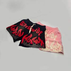 Personnalisé Coupe Bord Vintage Cordon Plus La Taille Hommes Shorts En Détresse Patch Bouffant Imprimer 100% Coton Hommes Pierre Lavage À L'acide Shorts - Product Image 4